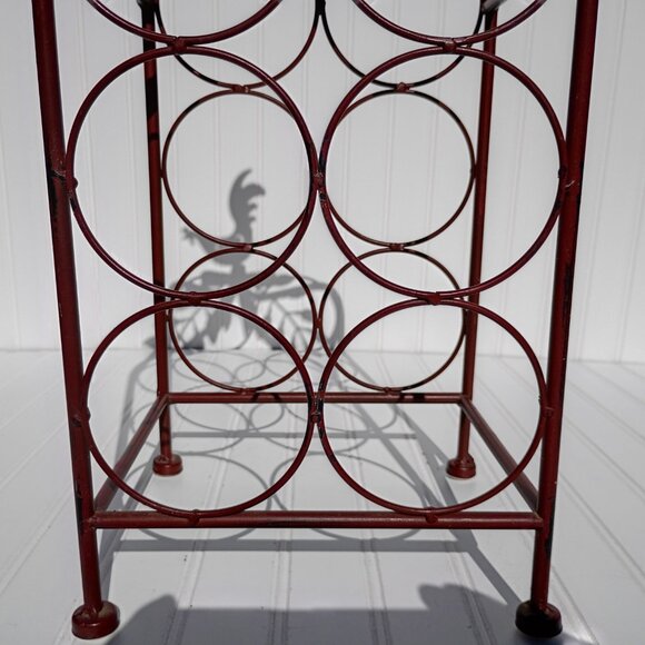 Metal Wine Rack 6 Bottle Holder Red Rooster French Country Kitchen Chicken Decor - Picture 4 of 16
